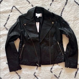 Embroidered Moto Faux Leather Jacket